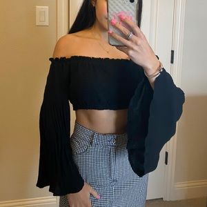 Black Off the Shoulder Flared Tube Top